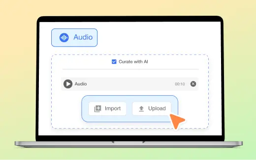 Visla audio-to-video tool interface for uploading or importing audio to convert into video.